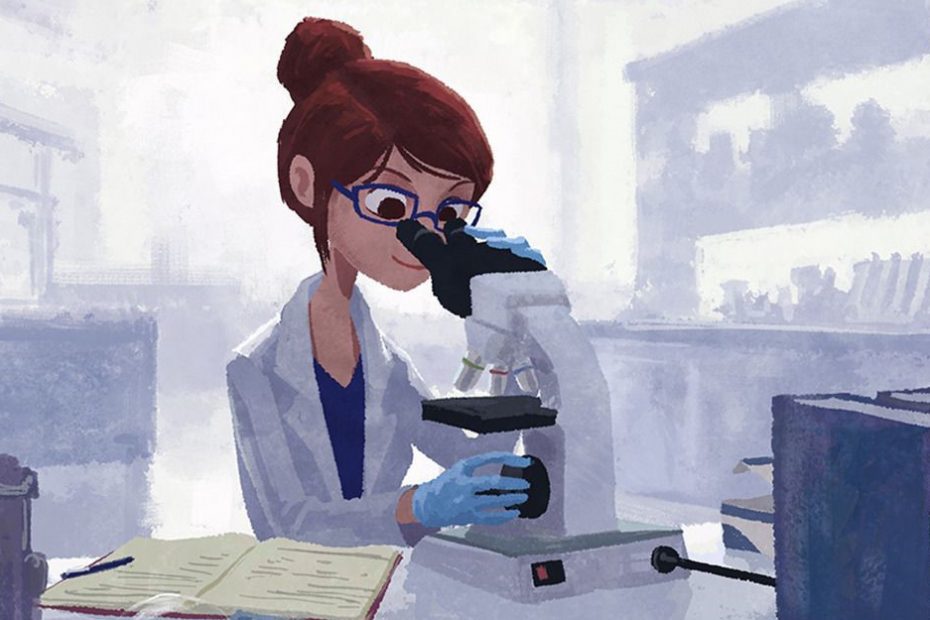 kobieta patrzy w mikroskop