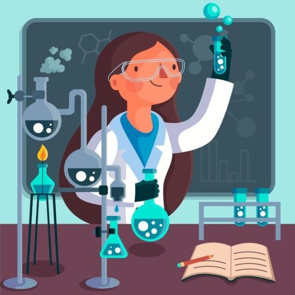 Free Vector Illustration of a successful female character scientist