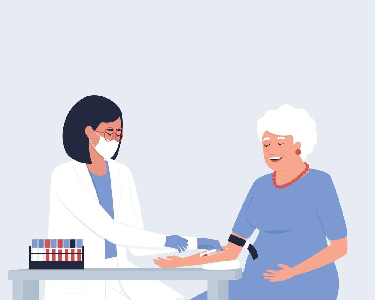 Download Close up of the illustrations where a nurse takes blood from a vein for analysis from an elderly woman for free